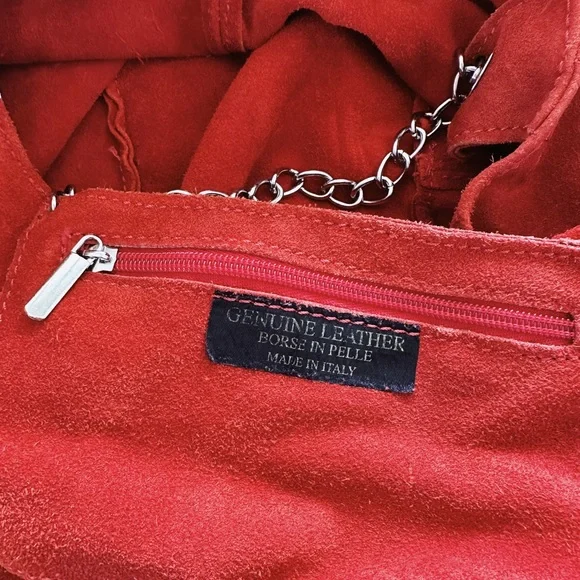 Classic Red Suede Shoulder Tote - Picture 2 of 4